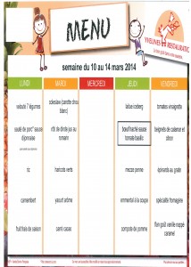 Menus du 10 au 14 Mars 2014