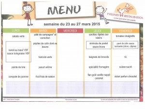 Menu du 23 au 27 mars