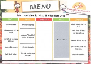 Menus du 14 au 18 décembre