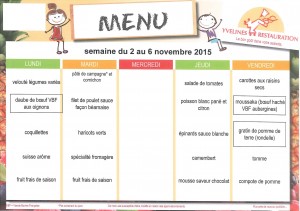 Menus  du 2 au 6 Novembre
