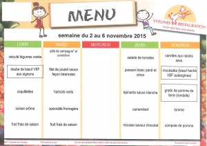 Menus  du 2 au 6 Novembre