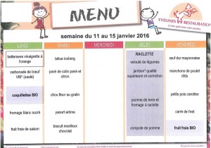 Menus du 11 au 15 Janvier 2016