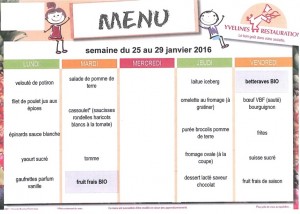 Menus du 25 au 29 Janvier 2016