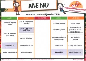 Menus du 4 au 8 Janvier 2016