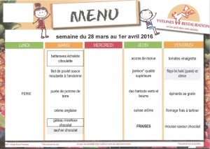 Menus du 28 Mars au 1er Avril