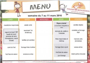 Menus du 7 au 11 Mars